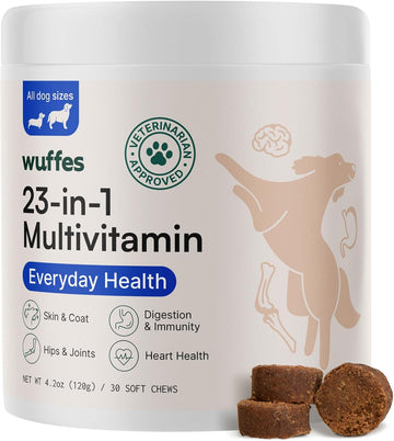 Wuffes 23-In-1 Chewable Dog Multivitamin&Supplements - Dog Multivitamin For Small&Large Breed - Pet Vitamins And Minerals For Coat, Heart, Hips&Joints, Digestion&Immune System, 30 Soft Chews (23-In-1)