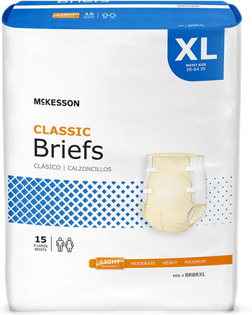 McKesson Classic Briefs, Incontinence, Light Absorbency, XL, 15 Count, 1 Pack