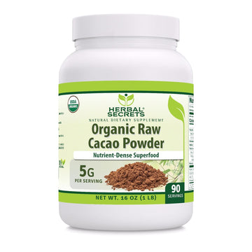 Herbal Secrets Organic Raw Cacao Powder Supplement | 16 Oz (90 Servings) | Non-Gmo | Gluten Free | Made In Usa