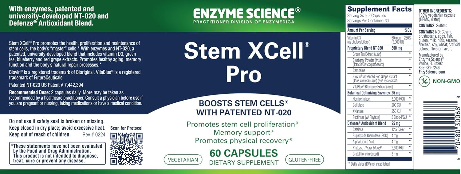 Enzyme Science, Stem Xcell Pro, Antioxidant Support For Cellular & Immune Health, Stem Cell Health Supplement, 60 Capsules : Health & Household