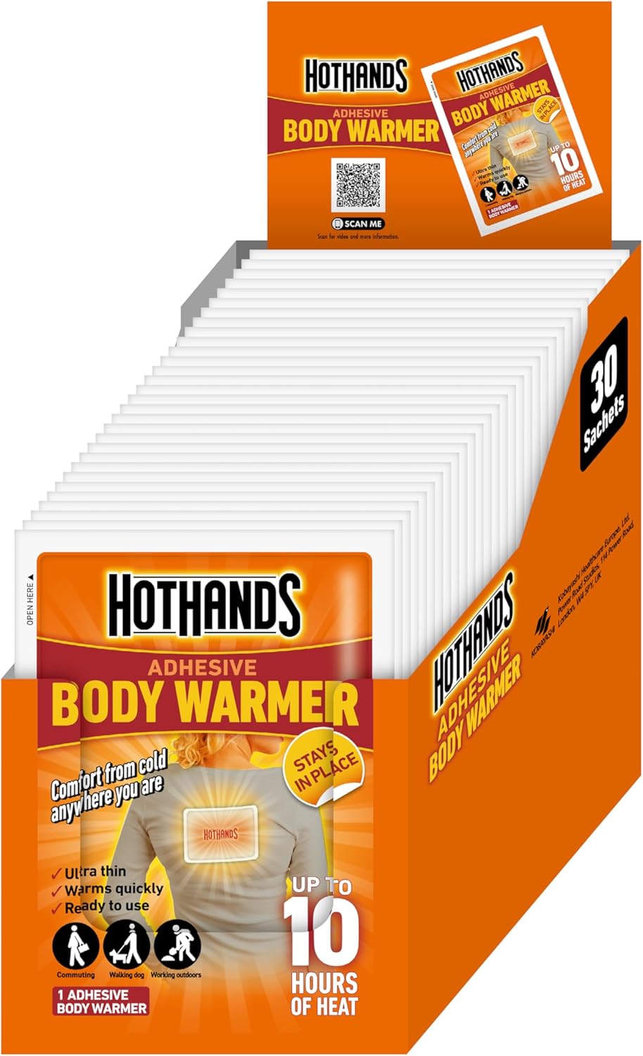 Hothands Adhesive Body Warmers - 30 Packs - Air Activated - Ready To Use