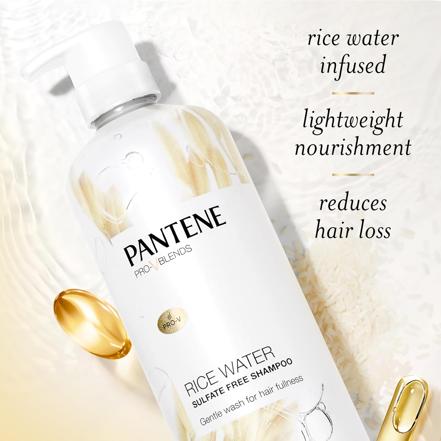 Pantene Sulfate Free Shampoo with Rice Water, Protects Natural Hair Growth, Volumizing, for Women, Nutrient Infused with Vitamin B5, Safe for Color Treated Hair, Pro-V Blends, 30.0 oz : Beauty & Personal Care