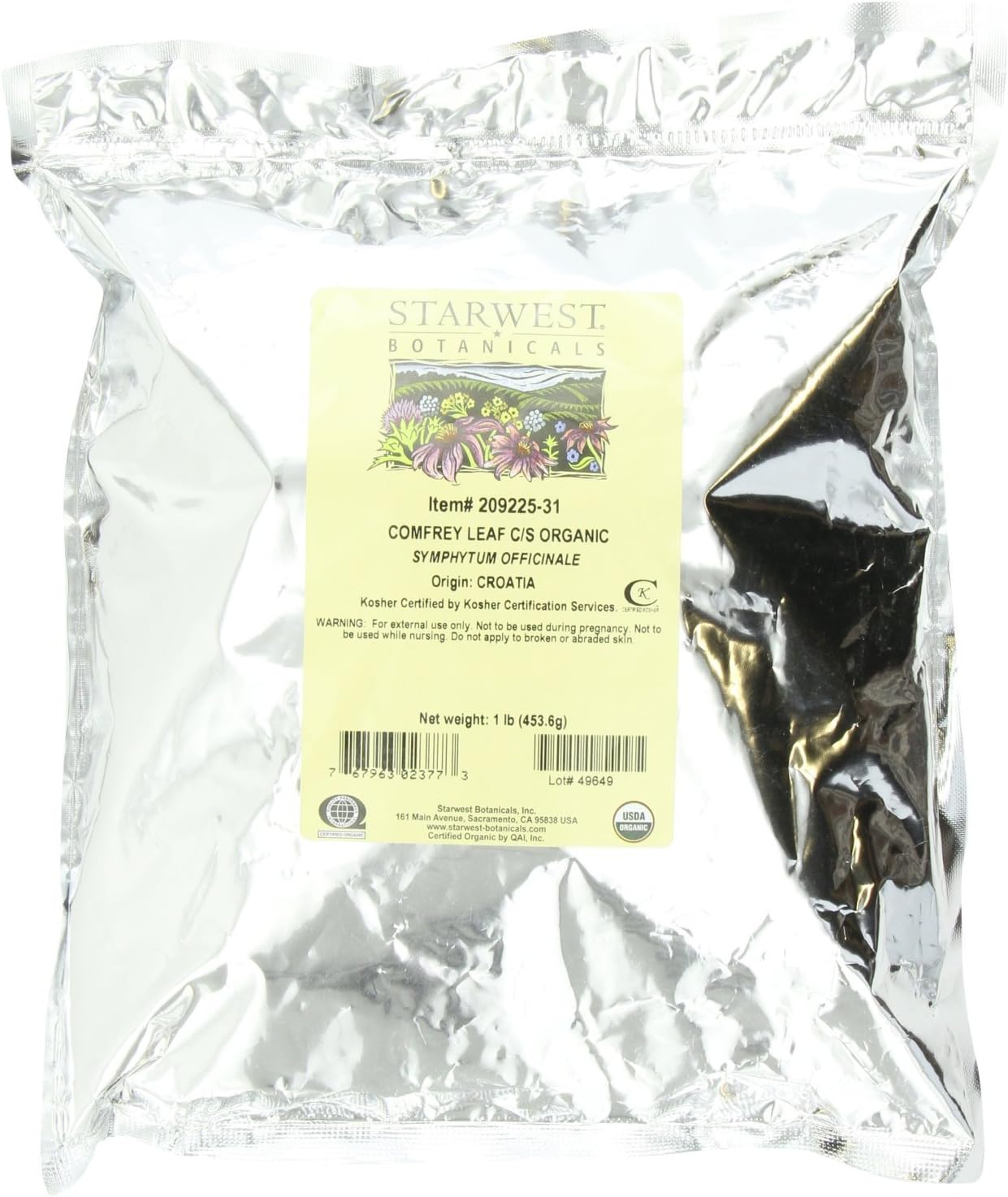 Starwest Botanicals Organic Comfrey Leaf Cut and Sifted, 1 Pound Bulk Bag (B003AYEHGG)