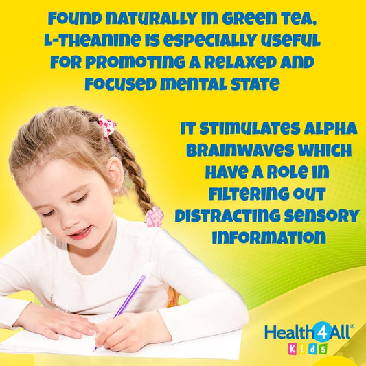 Health4All Kids L-Theanine 50Mg 90 Tablets. Focus For Children. Supports Attention & Concentration. Natural Orange Flavour Chewable L-Theanine. Vegan