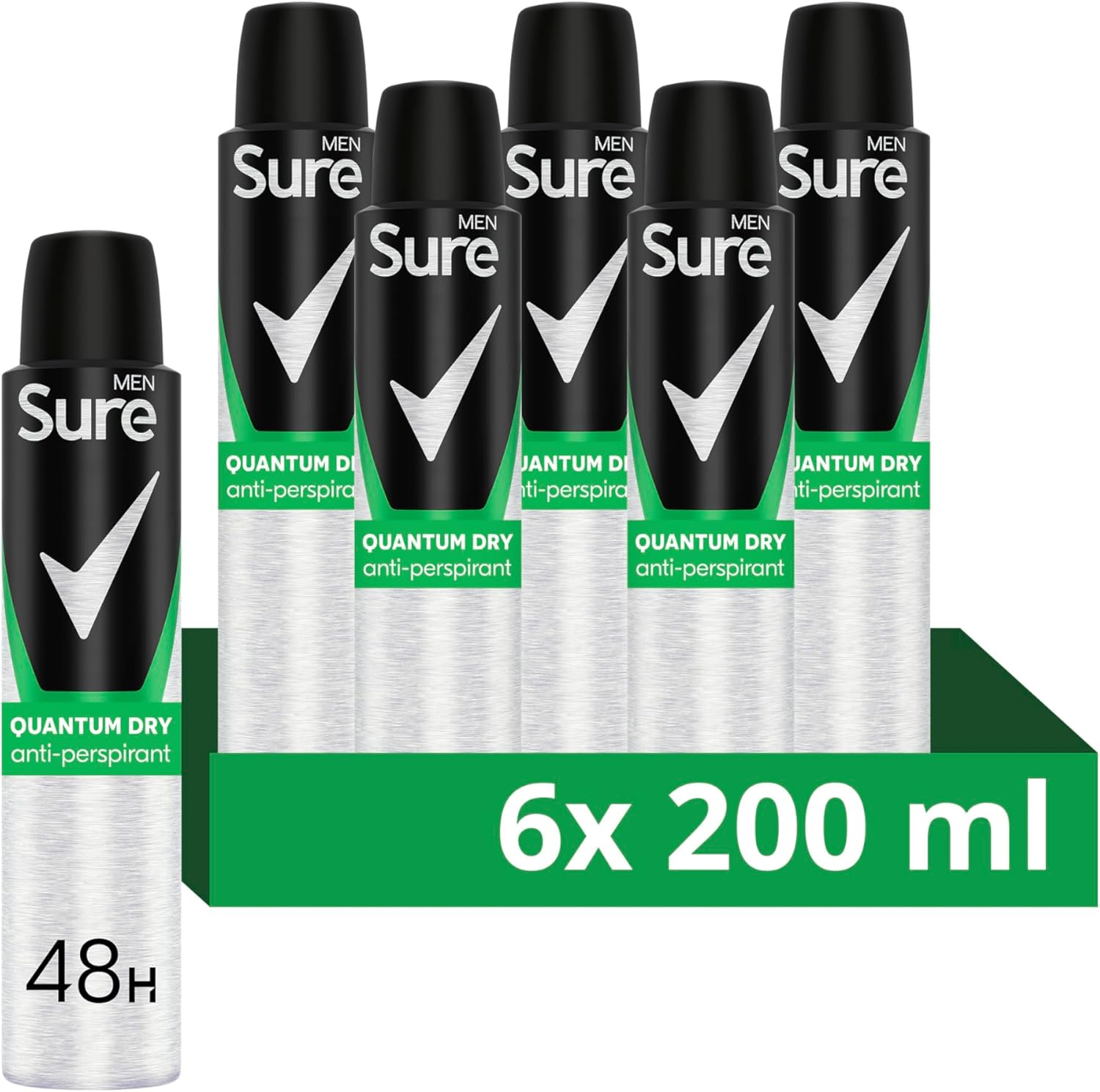 Sure Men Quantum Dry Anti-Perspirant Aerosol Deodorant For Men For 48-Hour Sweat And Odour Protection 6X 200 Ml