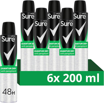Sure Men Quantum Dry Anti-Perspirant Aerosol Deodorant For Men For 48-Hour Sweat And Odour Protection 6X 200 Ml