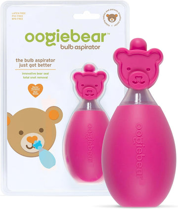 oogiebear: Baby Nasal Aspirator - Safe Booger & Earwax Remover for Newborns, Infants, Toddlers - Better Syringe, Airtight Suction, Nose Sucker - Essential Baby Stuff, Diaper Bag Must-Haves, Pink