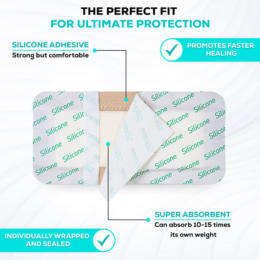 Medvancetm Silicone - Bordered Silicone Adhesive Foam Dressing, Size 3"X3", (1.8"X1.8" Pad), Box Of 5 Dressings
