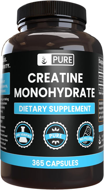 Pure Original Ingredients Creatine Monohydrate (365 Capsules) No Magnesium Or Rice Fillers, Always Pure, Lab Verified