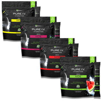 KaraMD Pure I.V. - Electrolyte Powder Drink Mix 4 Flavor Bundle ? Delicious Hydrating Packets with Vitamins & Minerals ? 1 Lemon Lime - 1 Strawberry Bag - 1 Passion Fruit - 1 Watermelon (64 Sticks)