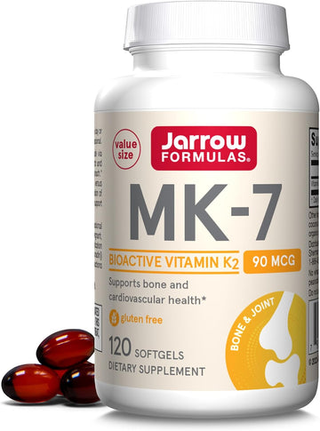 Jarrow Formulas Mk-7 90 Mcg - Bioactive Form Of Vitamin K2 - 120 Servings (Softgels) - For Bone & Cardiovascular Health - Vitamin K2 Mk-7 Dietary Supplement - K2 Vitamin Supplement Mk-7 - Gluten Free