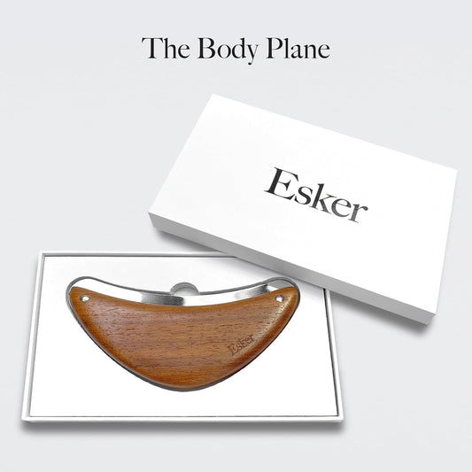 Esker Body Plane Lymphatic Drainage Massager – Premium Teak Wood & Sterling Silver Exfoliator For Smooth, Clean Skin – Removes Dead Skin, Oils & Impurities