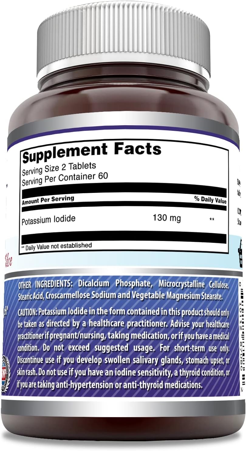 Amazing Formulas Potassium Iodide Dietary Supplement 130mg Per Serving Tablets - for Short Term Use - Supports Metabolism, Thyroid and Balanced pH (Tablets, 120)