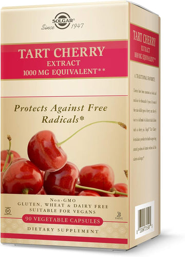 Solgar Tart Cherry 1000 Mg, 90 Vegetable Capsules - Antioxidant With Quercetin, Chlorogenic Acid & Anthocyanins Compounds - Non Gmo, Vegan, Gluten Free, Dairy Free - 90 Servings