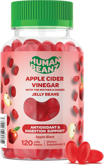 Apple Cider Vinegar Jelly Bean Gummies With The Mother And Ginger, Vegetarian Dietary Supplements For Men And Women, Digestive Health Support, 120 Apple Blast Jelly Beans, Kosher