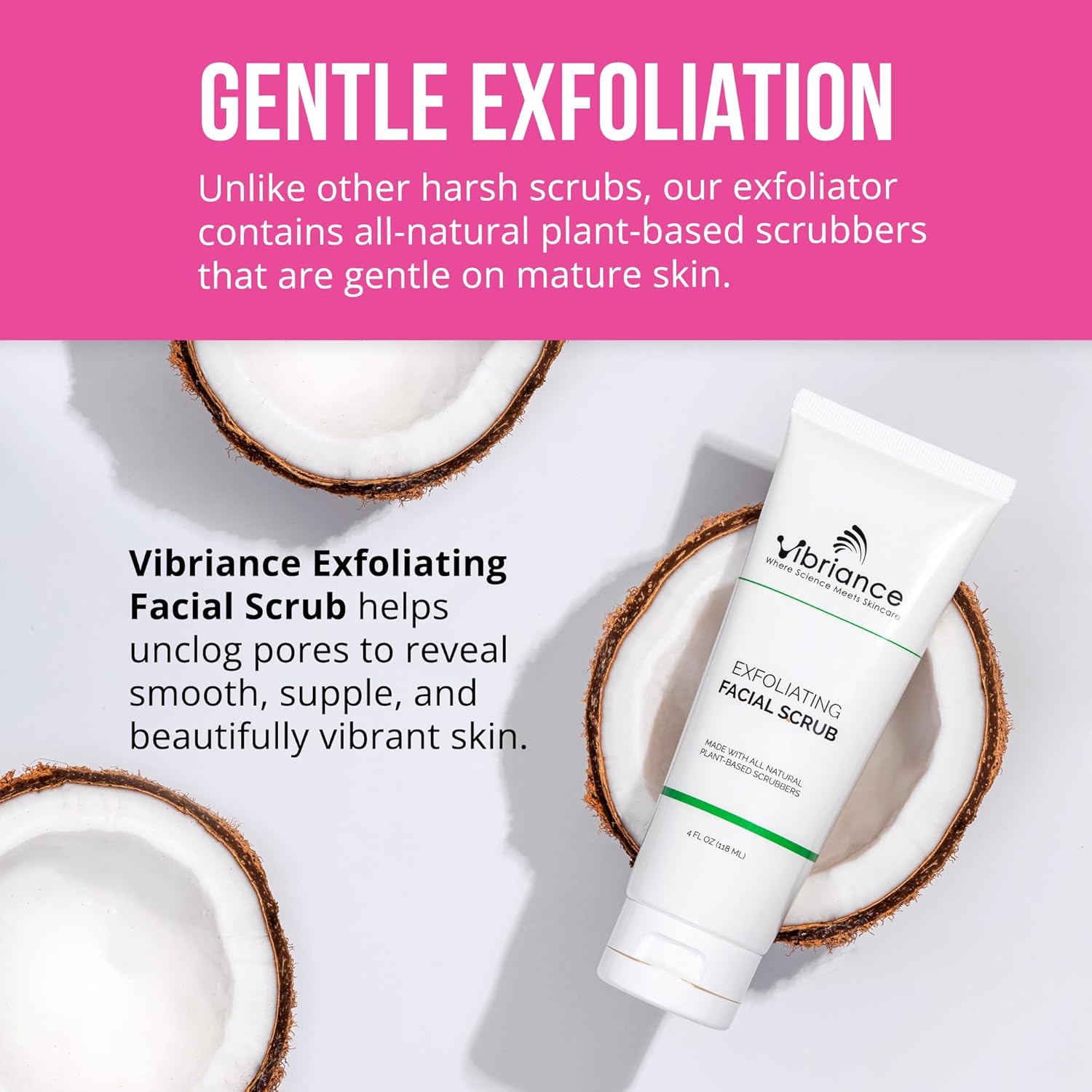 Vibriance Ultra-Gentle Exfoliating Facial Scrub and Cleanser, Unclogs Pores and Renews Skin, Sulfate-free, Paraben-free, 4 fl oz (118 ml) : Beauty & Personal Care