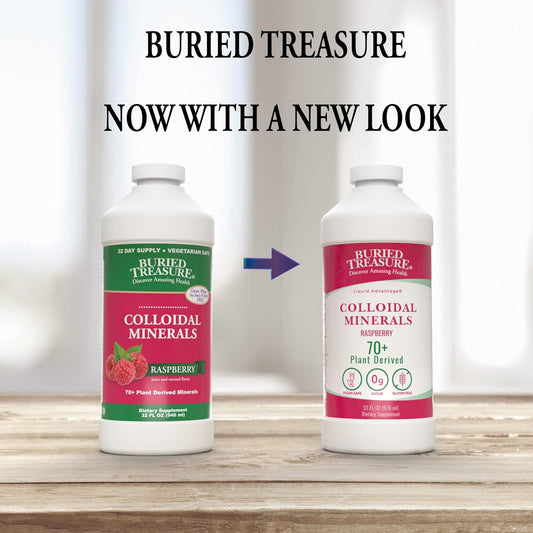 Buried Treasure Fulvic Mineral Complex - 32Oz, Natural Raspberry Flavor With Over 70 Plant Derived Minerals Non-Gmo Electrolyte Replacement Vegetarian Safe Daily Essential And Trace Minerals