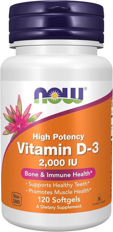 Now Foods Supplements, Vitamin D-3 2,000 Iu, High Potency, Structural Support*, 120 Softgels
