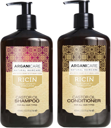 Arganicare | Duo Shampoo + Conditioner | Castor | Growth Accelerator | Gently Cleanses & Moisturizes Hair | All Hair Types | 1X400 Ml + 1X400Ml