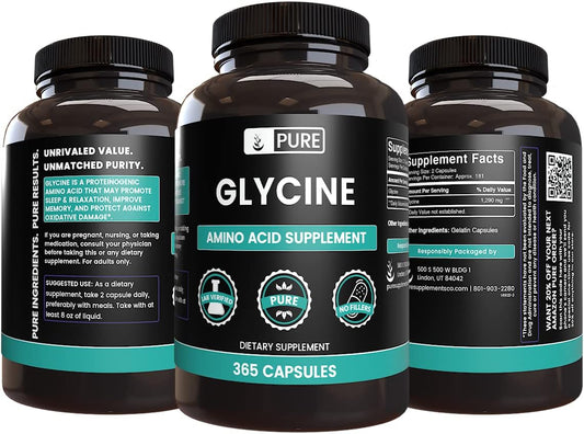 Pure Original Ingredients Glycine (365 Capsules) No Magnesium Or Rice Fillers, Always Pure, Lab Verified