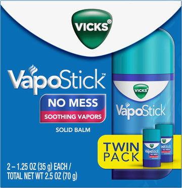 Vicks Vapostick, Solid Balm, No Mess, Soothing Non-Medicated Vicks Vapors, Easy-To-Use No-Touch Applicator, Quick Dry, Lightweight Skin Feel, 1.25Oz X 2