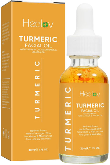 Turmeric Oil For Face & Body - All Natural Turmeric Skin Brightening Oil For Dark Spots - Turmeric Facial Repair Serum Cleanses Skin, Fights Acne, Evens Tone, Heals Scars - Turmeric Serum For All Skin
