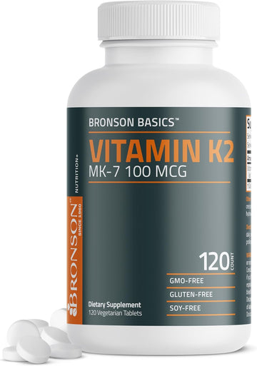 Bronson Vitamin K2 Mk-7 100 Mcg, K2 As Mk7 Menaquinone, Bone Support Non-Gmo, 120 Tablets