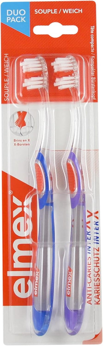 Elmex Anti-Decays Interx Soft Toothbrushes Duo Pack - Blue And Purple