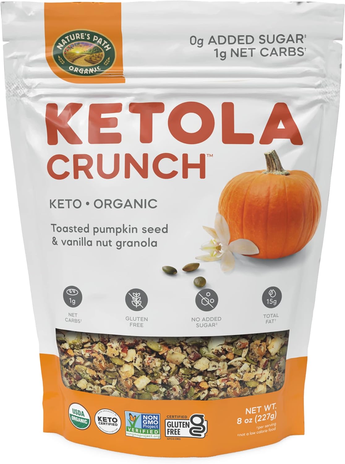 Nature's Path Organic Keto Crunch Toasted Pumpkin Seed and Vanilla Nut Granola, 8 Ounce (Pack of 6), Keto Certified, Non-GMO, Gluten Free, 1g Net Carbs, 5g Plant Based Protein