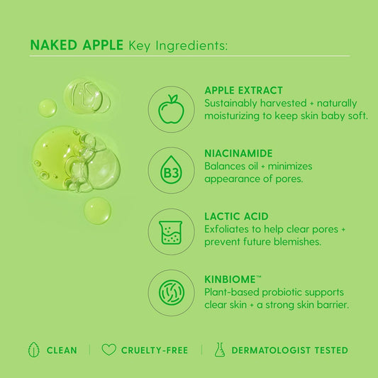 Kinship Naked Apple Gel Facial Cleanser + Mint Mud Deep Pore Detox Mask | Cleanse + Minimize Pores | Exfoliate, Smooth + Brighten Skin | Balance Oil + Unclog Pores | Vegan Skincare