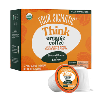 Four Sigmatic Mushroom Coffee K-Cups | Organic and Fair Trade Dark Roast Coffee with Lion’s Mane Mushroom Powder & Yacon | Focus & Immune Support | Vegan & Keto | Sustainable Pods | 24 Count