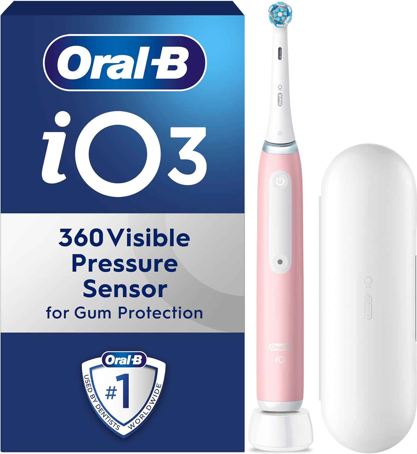 Oral-B Io3 Electric Toothbrushes Adults, 1 Toothbrush Head & Travel Case, 3 Modes With Teeth Whitening, 2 Pin Eu Plug, Pink