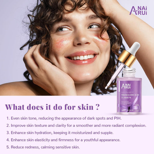 Anai Rui 5% Tranexamic Acid Serum With Niacinamide,Kojic Acid, Arbutin,For Uneven Skin Tone 1.69 Fl.Oz/50 Ml