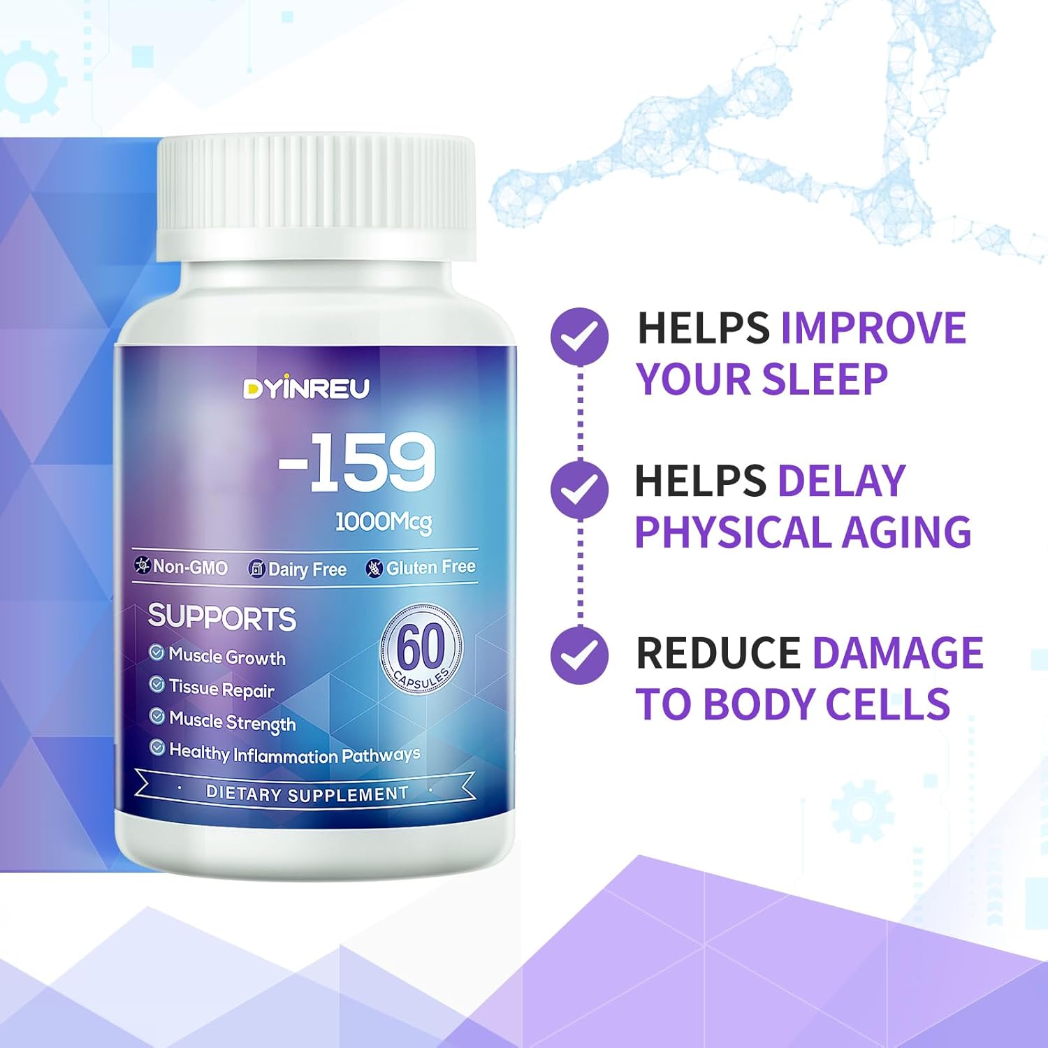 Dyinreu 159 1000 Mg, Dietary Supplement-Non-Gmo, Gluten-Free, 60 Capsules : Health & Household