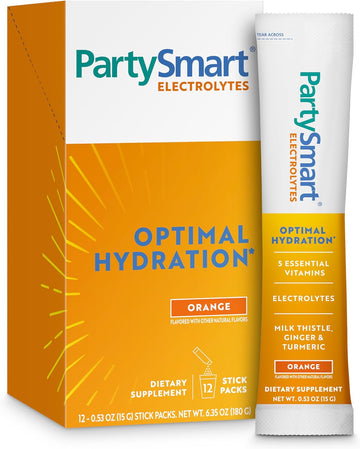 Himalaya Partysmart Orange Electrolytes Powder Packets, 12 Count, Supports Hydration, Rehydrate With Sodium & Potassium, Vitamin C & More, Antioxidant Recovery Blend Milk Thistle, Ginger & Turmeric