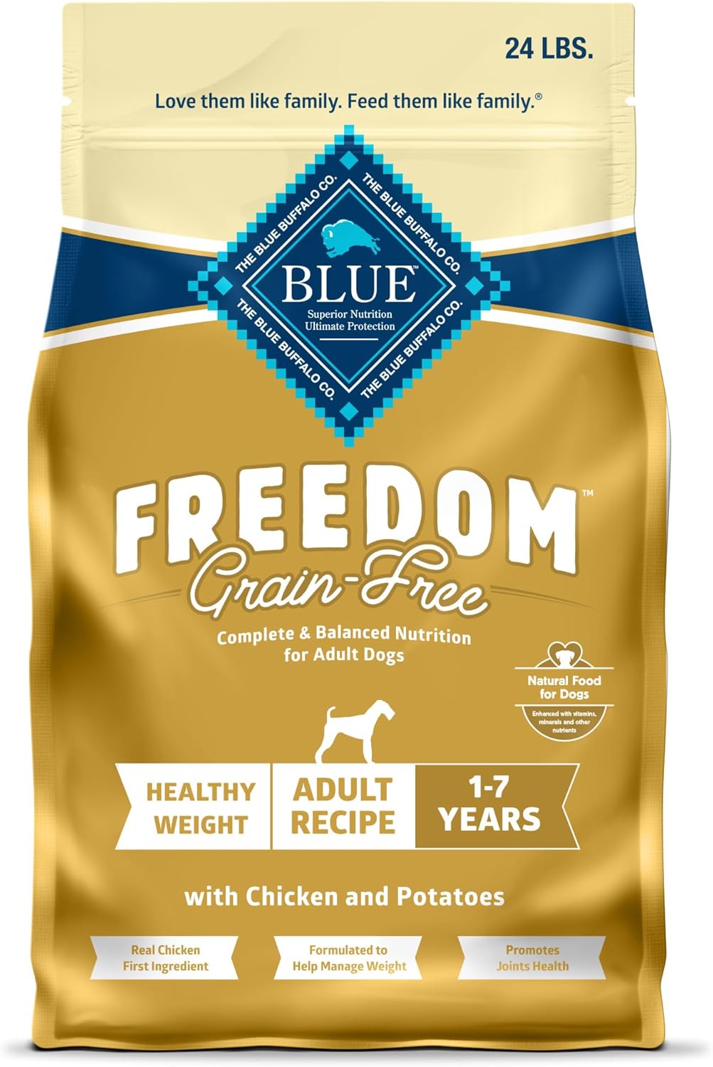 Blue Buffalo Freedom Grain-Free Healthy Weight Dry Dog Food, Complete & Balanced Nutrition For Adult Dogs, Made In The Usa With Natural Ingredients, Chicken & Potatoes, 24-Lb. Bag