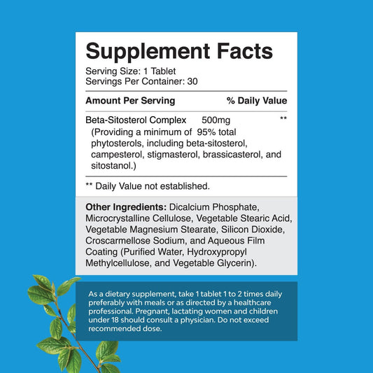 Plant Sterols Complex with Beta Sitosterol - 500mg Beta-Sitosterol Sterols and Stanols Supplement for Heart Health and Prostate Support - Heart and Prostate Health Supplement for Men - 30 Tablets
