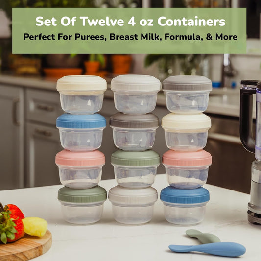 WeeSprout Baby Food Containers - Small 4 oz Containers with Lids, Leakproof & Airtight, Freezer Safe, Dishwasher Safe, Thick Food Grade Plastic, Set of 12 Baby Food Storage Containers + Color Options