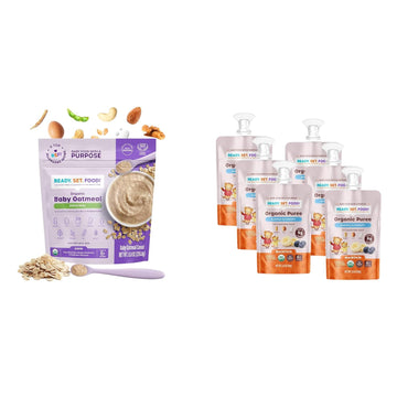 Ready Set Food Organic Baby Oatmeal Cereal With Top 9 Allergens & Organic Puree Pouches Baby Food With Top 3 Allergens