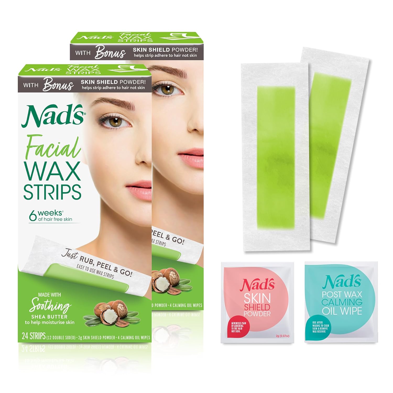 Nad'S Hypoallergenic Facial Wax Strips, 24 Strips (Pack Of 2)