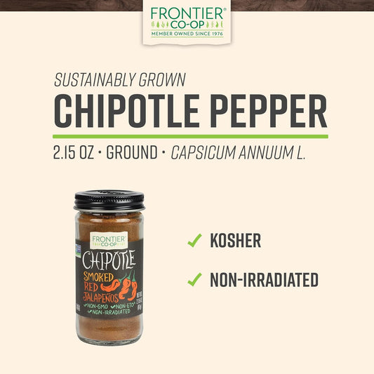 Frontier Co-Op Ground Chipotle, 2.15 Ounce, Dried, Smoked Peppers, Rich Aroma, Smokey & Earthy For Southwest & Mexican Foods