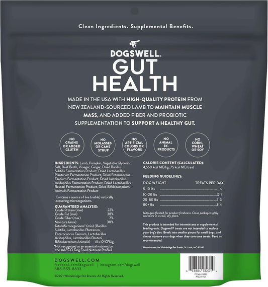 Dogswell Gut Health Meaty Jerky Dog Treats, Lamb, 20 Oz. Pouch