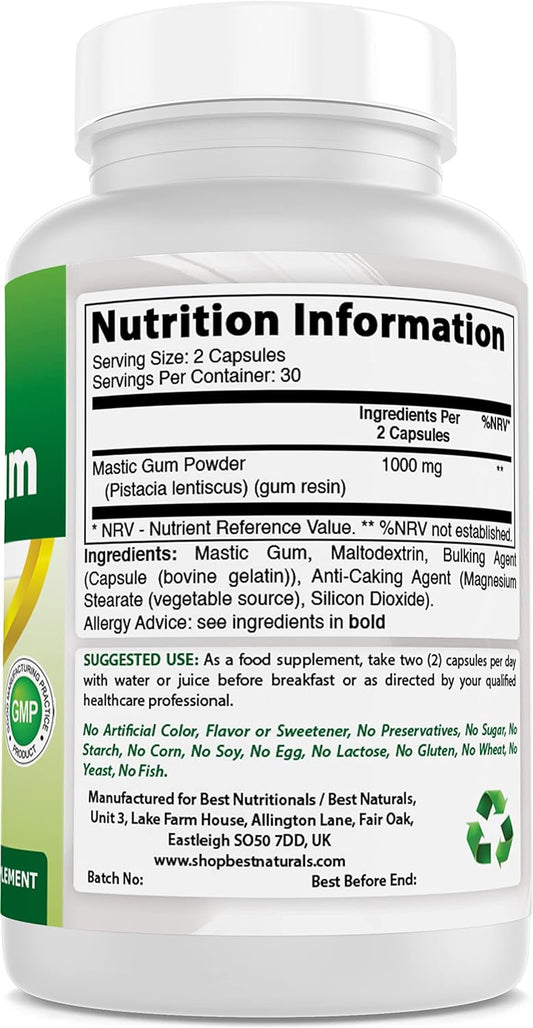 Best Naturals 2 Pack Mastic Gum Capsules 500 mg - 60 Count - (Non-GMO) (Gluten Free) - Promotes Healthy Stomach & Duodenal Health - (Total 120 Capsules)