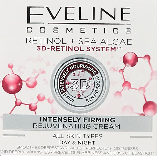 Eveline Cosmetics Nature Line 3D Retinol & Sea Algae Intensely Firming Rejuvenating Cream Day And Night Cream, Reducing Wrinkles, Fine Lines, Age Spots For All Skin Types