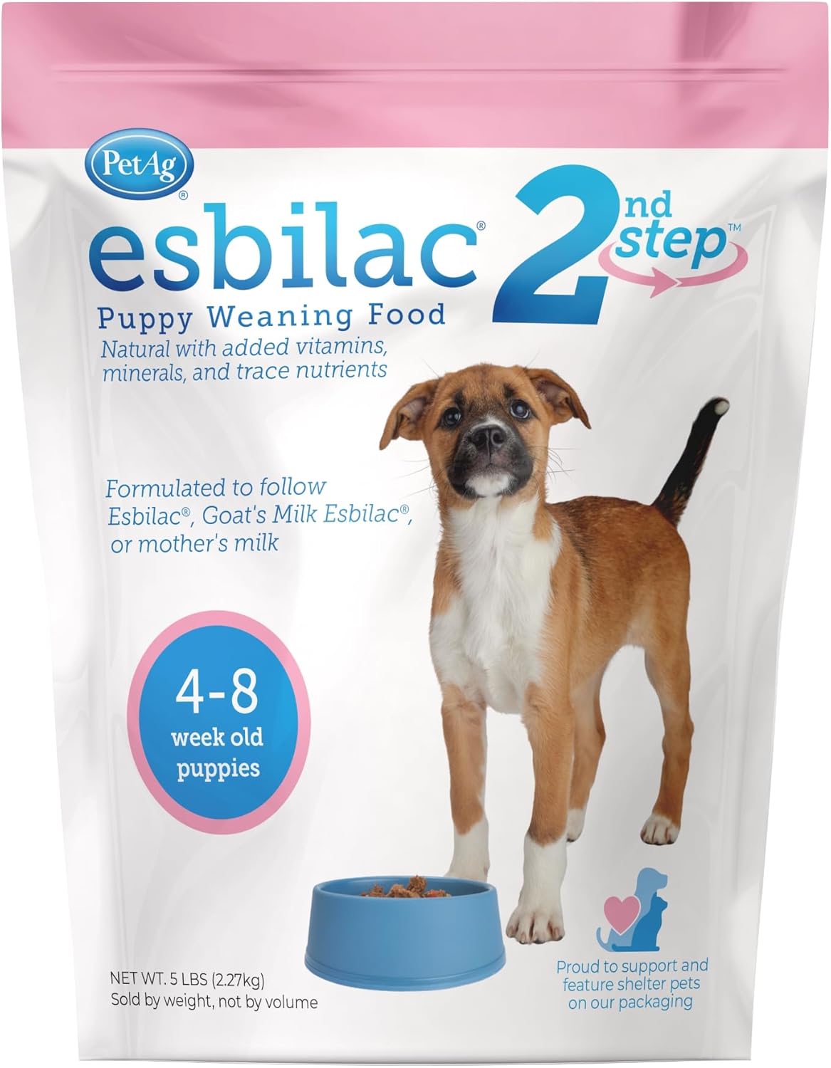 Pet-Ag Esbilac 2Nd Step Puppy Weaning Food - 5 Lb - Powdered Puppy Weaning Formula With Dha, Natural Milk Protein, Vitamins & Minerals For Puppies 4-8 Weeks Old - Easy To Digest