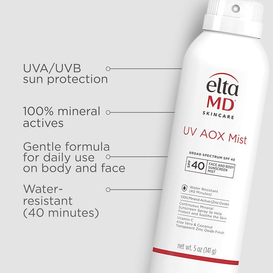 Eltamd Uv Aox Mist Mineral Sunscreen Spray, Spf 40 Body Sunscreen Spray Broad Spectrum Formula Protects From Uva/Uvb Rays Water Resistant Up To 40 Minutes Made With Zinc Oxide