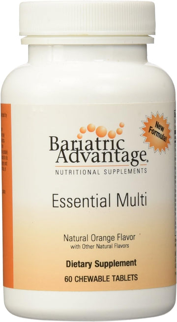 Bariatric Advantage Essential Multi without Iron, Chewable Multivitamin for Bariatric Surgery Patients, Includes Vitamin B12, C, D and Folate - Orange, 60 Count