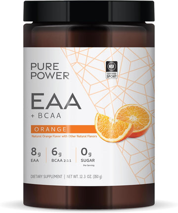 Dr. Mercola Pure Power Essential Amino Acids With Bcaa, Orange Flavor, 12.3 Oz (350 G), 30 Servings, 8 G Of Eaa, 6 G Of Bcaa, 0 G Of Sugar, Non-Gmo, Nsf Certified For Sport