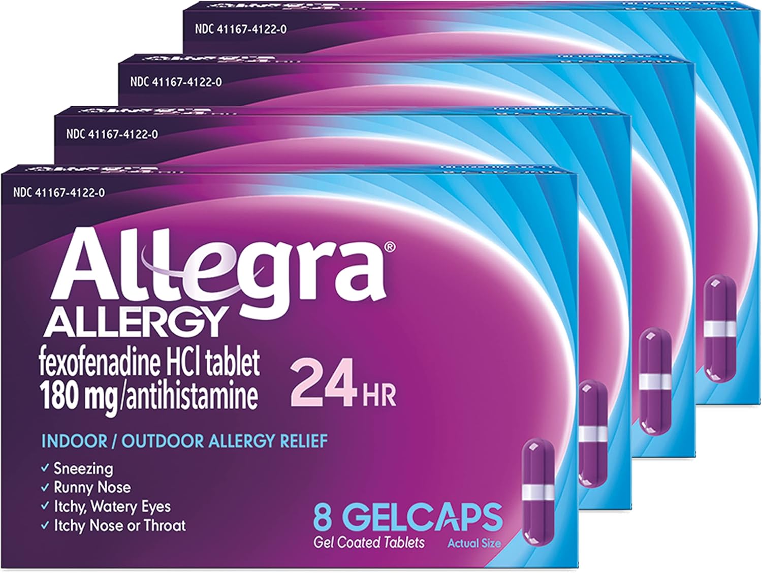 Allegra Adult 24Hr Non-Drowsy Antihistamine, 32 Gelcaps, Fast-Acting Allergy Symptom Relief, 180 Mg