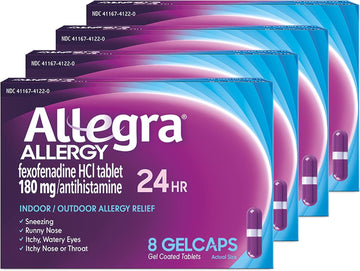 Allegra Adult 24Hr Non-Drowsy Antihistamine, 32 Gelcaps, Fast-Acting Allergy Symptom Relief, 180 Mg